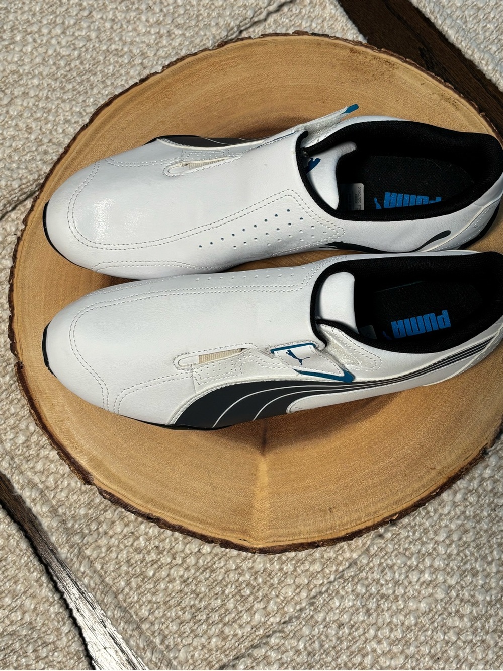 Puma Men’s White Slip-On Sneakers with Black & Blue Accents